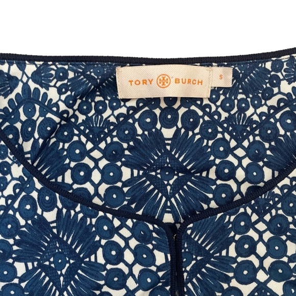 TORY Burch Women's 100% Silk Blue White Geometric Pattern Dress Size Small - Picture 5 of 12